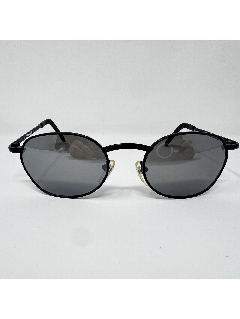 Vintage OPTEK European Design Black Metal Oval Sunglasses Gray Lenses 54-18-130